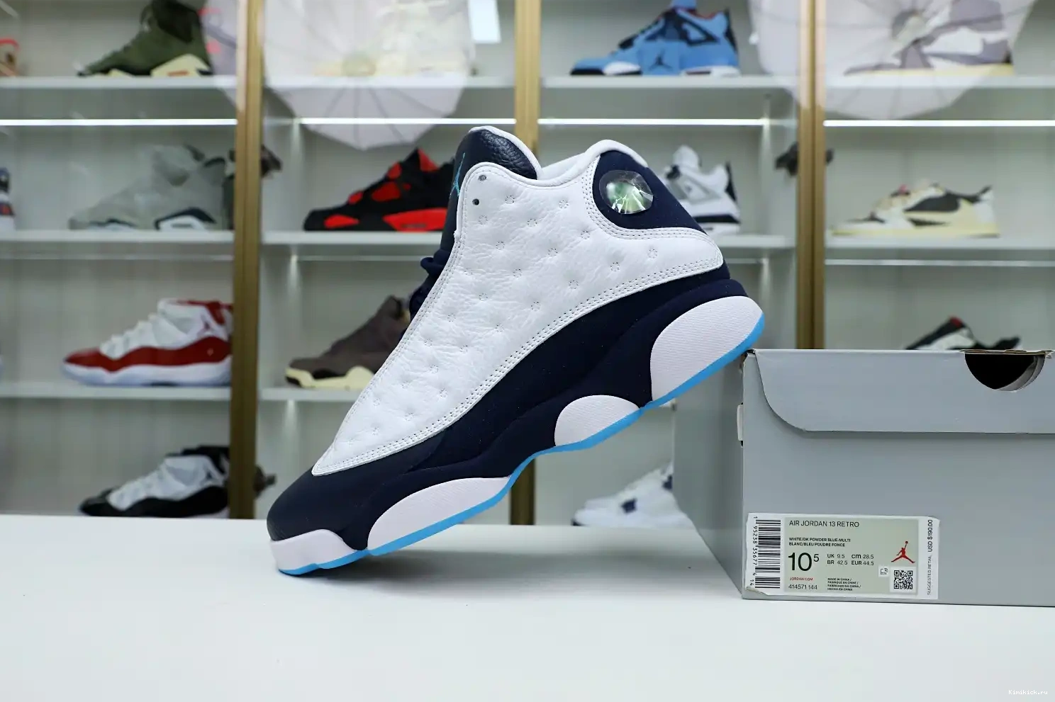 WHITE JORDAN POWDER BLUE Kimikick 414571-144 RETRO AIR 13 OBSIDIAN 0524